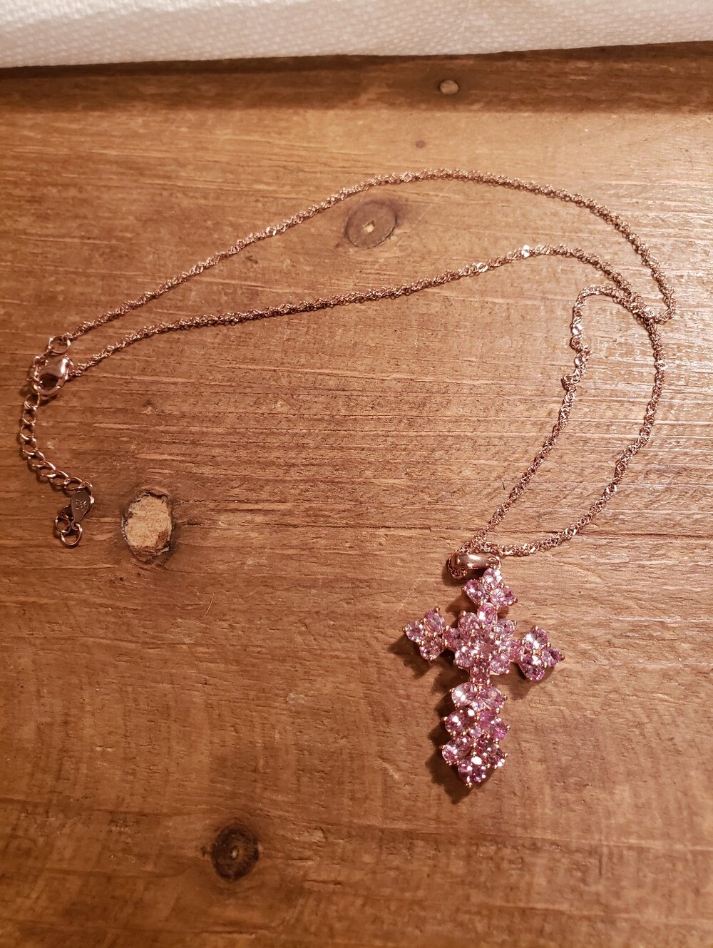 Rose Gold Sterling Silver Necklace with Pink Topaz Cross